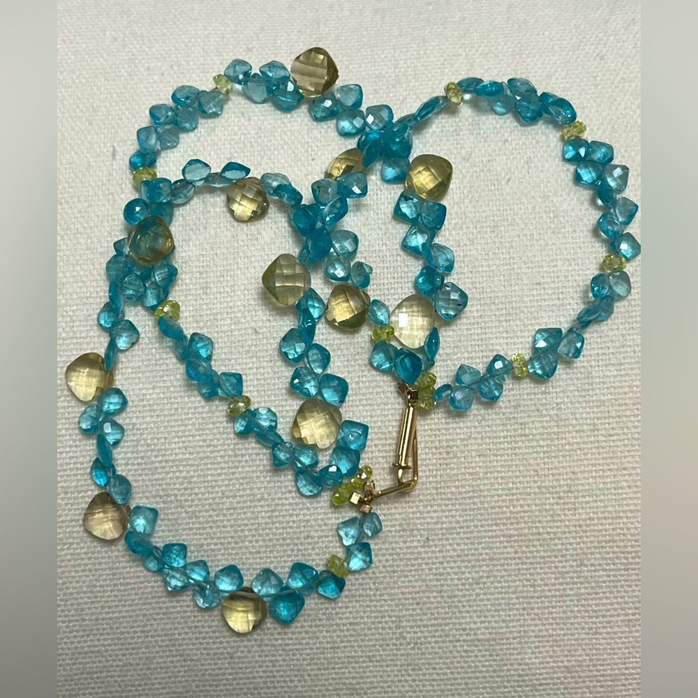 3 strand blue topaz & lemon citrine gemstone bracelet 14k gold clasp - Picture 8 of 13